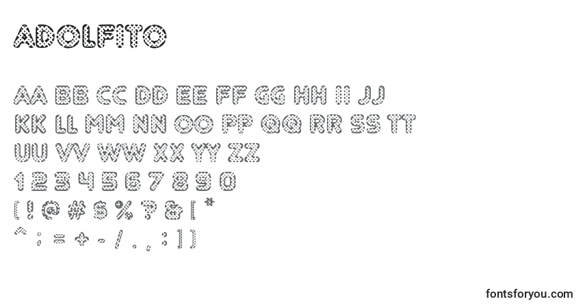 Czcionka Adolfito – alfabet, cyfry, specjalne znaki
