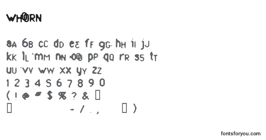 Czcionka Whorn – alfabet, cyfry, specjalne znaki