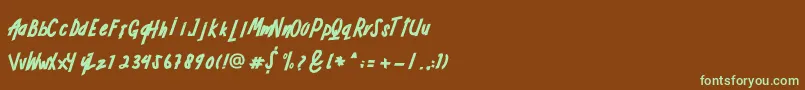 フォントADRENALINE – 緑色の文字が茶色の背景にあります。