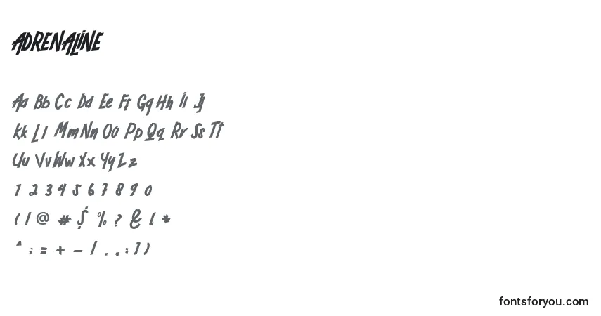 Schriftart ADRENALINE (118772) – Alphabet, Zahlen, spezielle Symbole