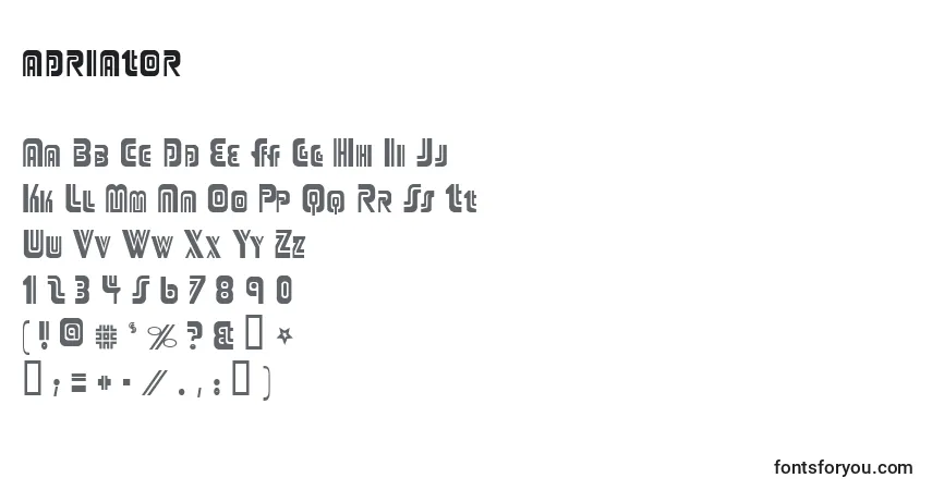 A fonte Adriator (118773) – alfabeto, números, caracteres especiais