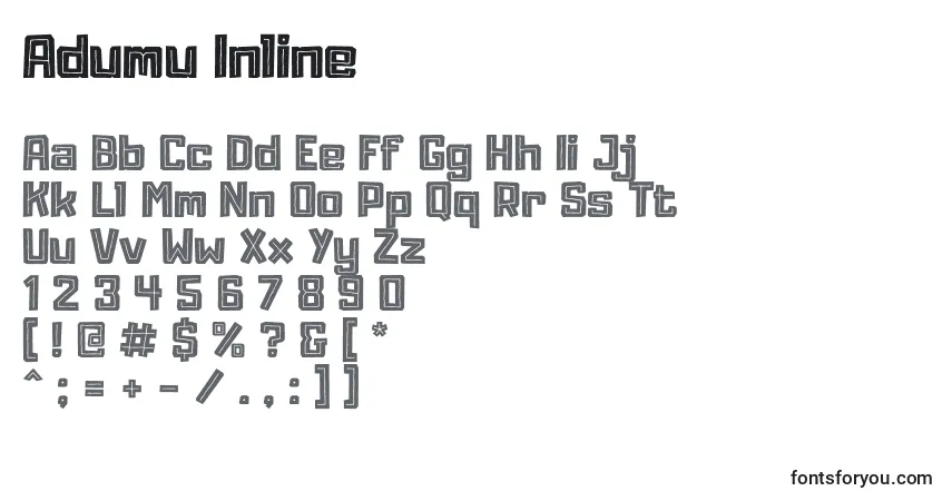 Schriftart Adumu Inline – Alphabet, Zahlen, spezielle Symbole
