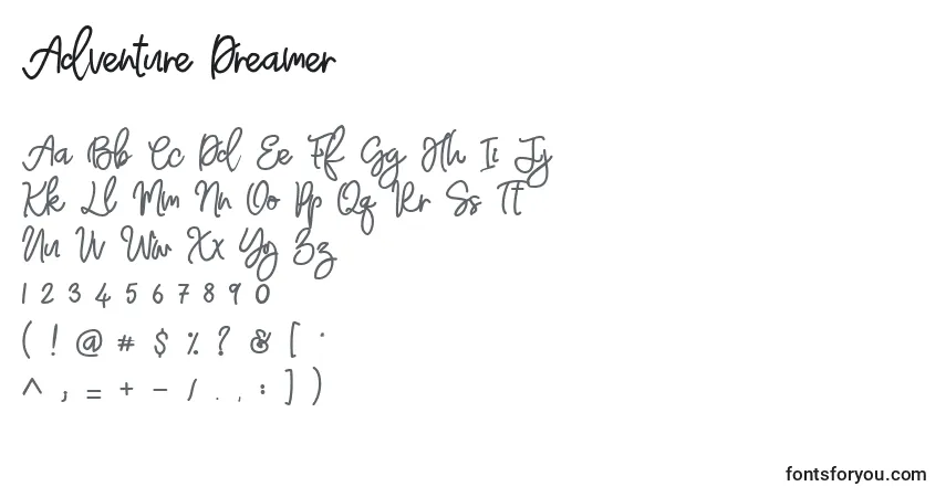 Шрифт Adventure Dreamer – алфавит, цифры, специальные символы