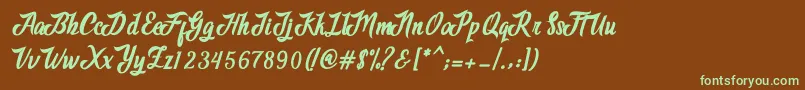 フォントAdventure Script – 緑色の文字が茶色の背景にあります。