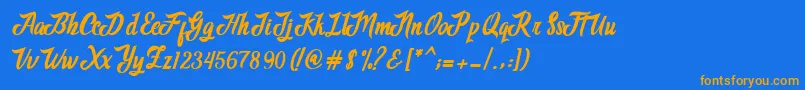 フォントAdventure Script – オレンジ色の文字が青い背景にあります。