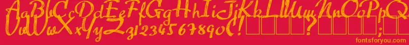 Advert-Schriftart – Orangefarbene Schriften auf rotem Hintergrund