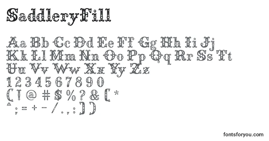 Schriftart SaddleryFill – Alphabet, Zahlen, spezielle Symbole