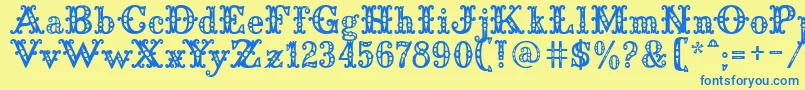 フォントSaddleryFill – 青い文字が黄色の背景にあります。