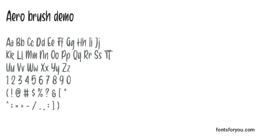 Schriftart Aero brush demo – Alphabet, Zahlen, spezielle Symbole