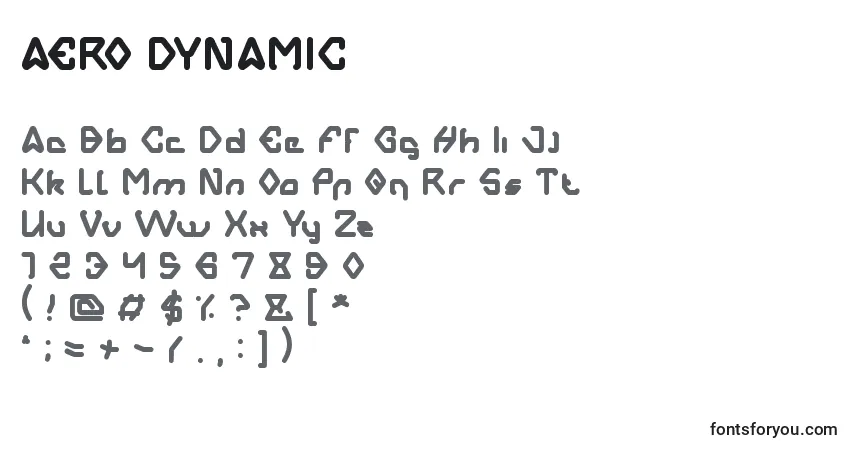 A fonte AERO DYNAMIC – alfabeto, números, caracteres especiais