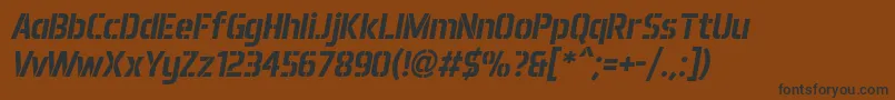 Aero Matics Stencil Bold Italic-Schriftart – Schwarze Schriften auf braunem Hintergrund