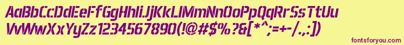 Więcej informacji o czcionce Aero Matics Stencil Bold Italic Czcionka Aero Matics Stencil Bold Italic – fioletowe czcionki na żółtym tle