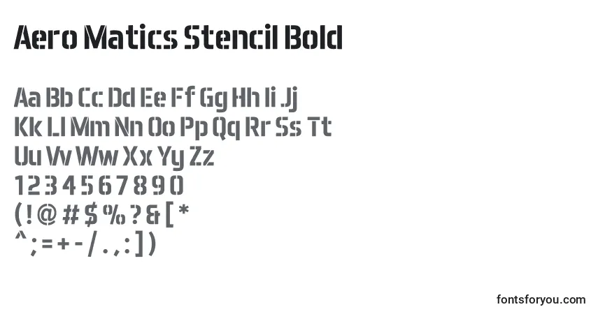 Schriftart Aero Matics Stencil Bold – Alphabet, Zahlen, spezielle Symbole