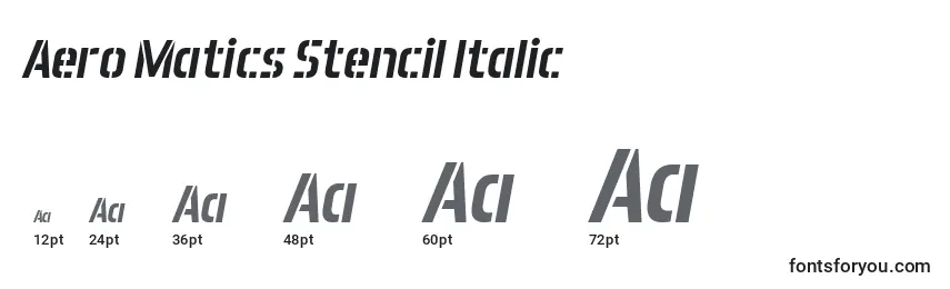 Tamaños de fuente Aero Matics Stencil Italic