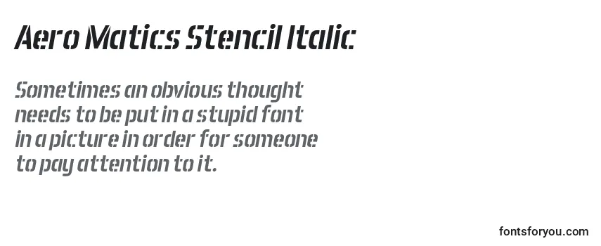 Aero Matics Stencil Italic -fontin tarkastelu