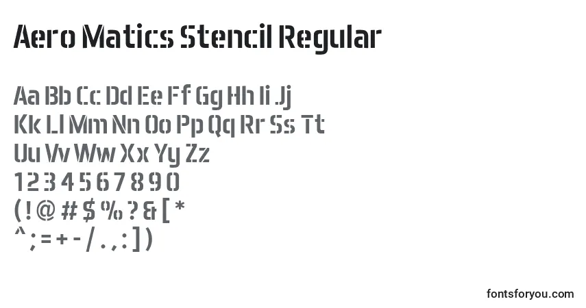 Czcionka Aero Matics Stencil Regular – alfabet, cyfry, specjalne znaki