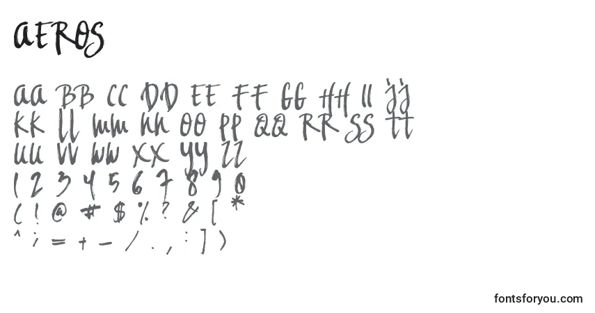 Czcionka Aeros – alfabet, cyfry, specjalne znaki