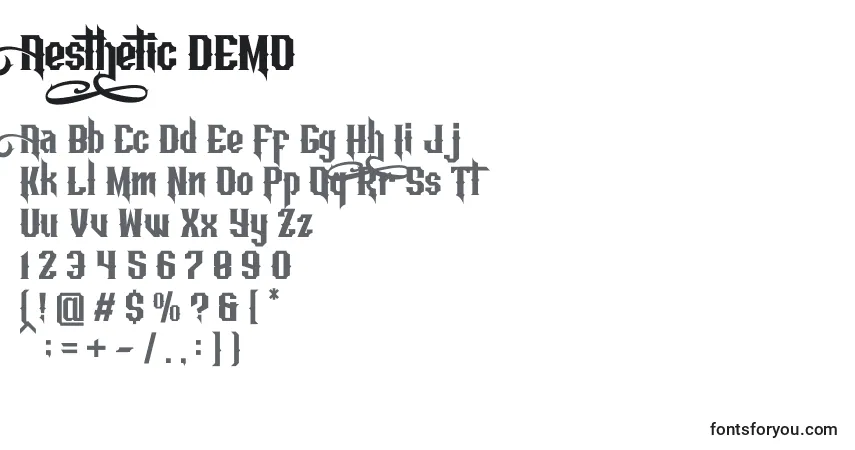 Schriftart Aesthetic DEMO – Alphabet, Zahlen, spezielle Symbole