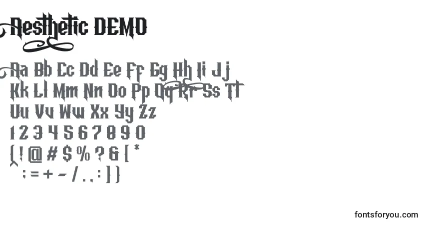 A fonte Aesthetic DEMO – alfabeto, números, caracteres especiais