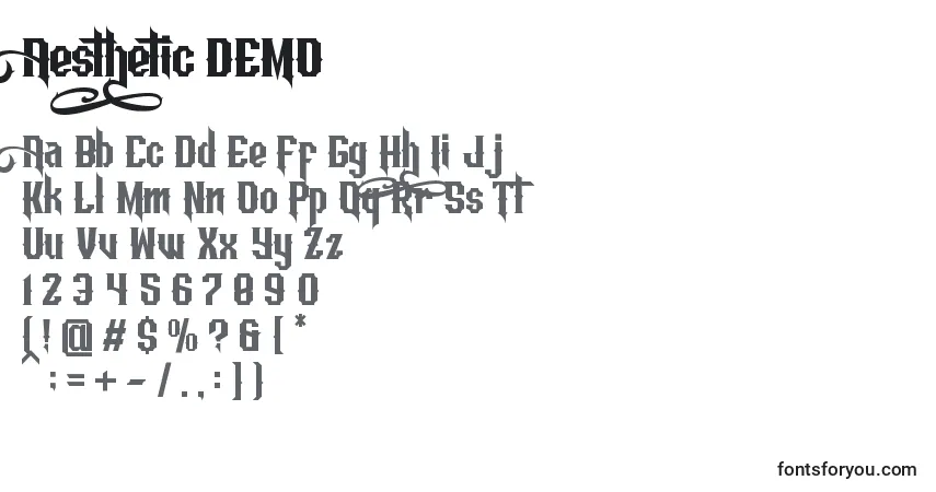 Schriftart Aesthetic DEMO (118815) – Alphabet, Zahlen, spezielle Symbole
