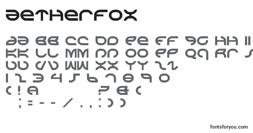 A fonte Aetherfox (118817) – alfabeto, números, caracteres especiais