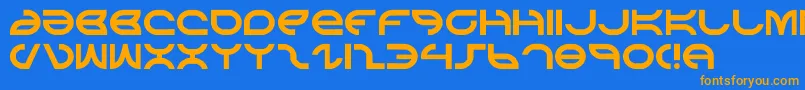 フォントaetherfox – オレンジ色の文字が青い背景にあります。