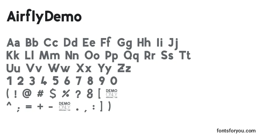 Czcionka AirflyDemo – alfabet, cyfry, specjalne znaki