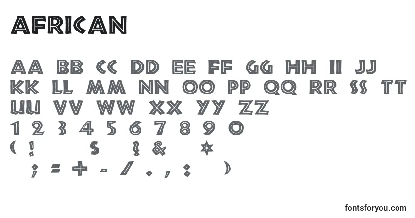Czcionka African (118825) – alfabet, cyfry, specjalne znaki