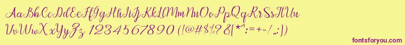 Afrile script Font – Purple Fonts on Yellow Background