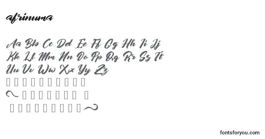 Czcionka Afrinuma (118830) – alfabet, cyfry, specjalne znaki
