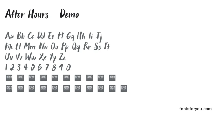 Czcionka After Hours   Demo – alfabet, cyfry, specjalne znaki