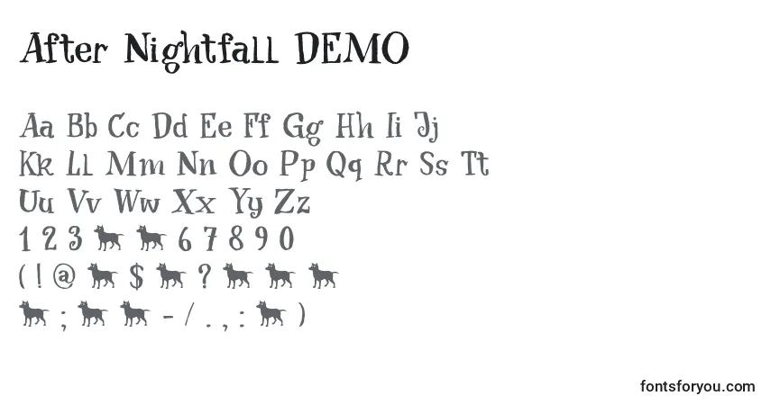 Шрифт After Nightfall DEMO – алфавит, цифры, специальные символы