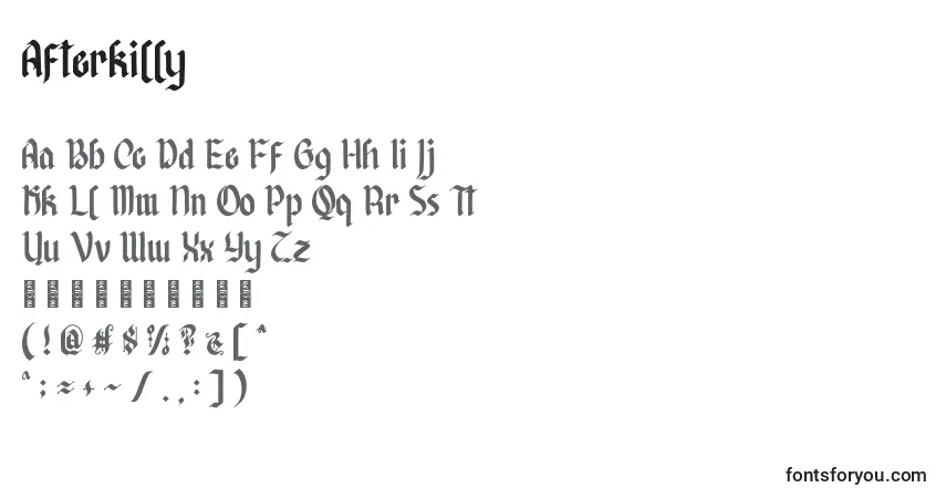 Schriftart Afterkilly – Alphabet, Zahlen, spezielle Symbole