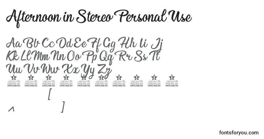 Schriftart Afternoon in Stereo Personal Use – Alphabet, Zahlen, spezielle Symbole