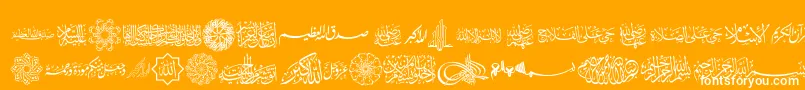 AGA Islamic Phrases-Schriftart – Weiße Schriften auf orangefarbenem Hintergrund