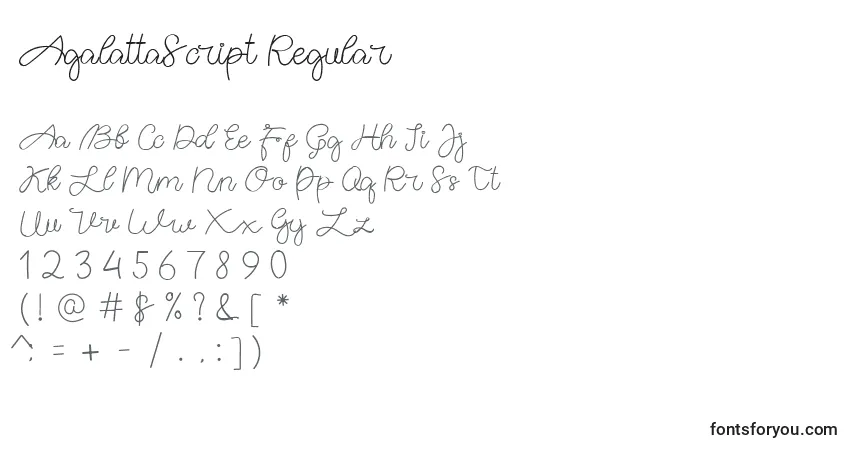 A fonte AgalattaScript Regular (118850) – alfabeto, números, caracteres especiais