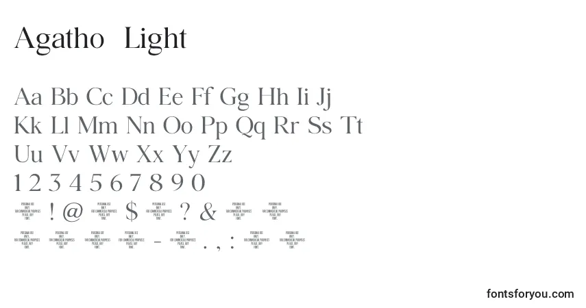 Czcionka Agatho  Light – alfabet, cyfry, specjalne znaki