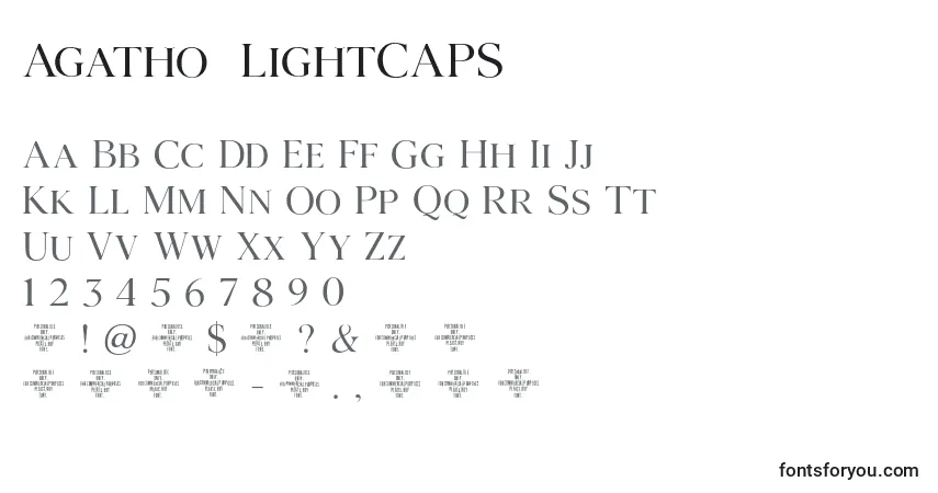 A fonte Agatho  LightCAPS – alfabeto, números, caracteres especiais