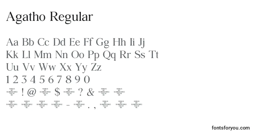A fonte Agatho Regular – alfabeto, números, caracteres especiais