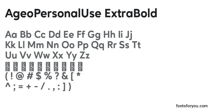 A fonte AgeoPersonalUse ExtraBold – alfabeto, números, caracteres especiais