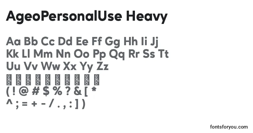 A fonte AgeoPersonalUse Heavy – alfabeto, números, caracteres especiais