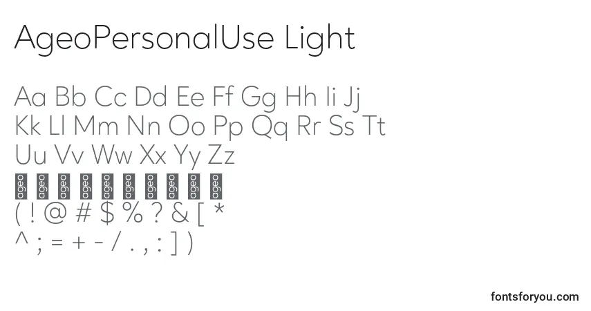 Шрифт AgeoPersonalUse Light – алфавит, цифры, специальные символы