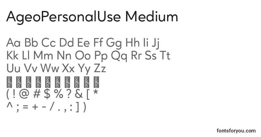 Czcionka AgeoPersonalUse Medium – alfabet, cyfry, specjalne znaki