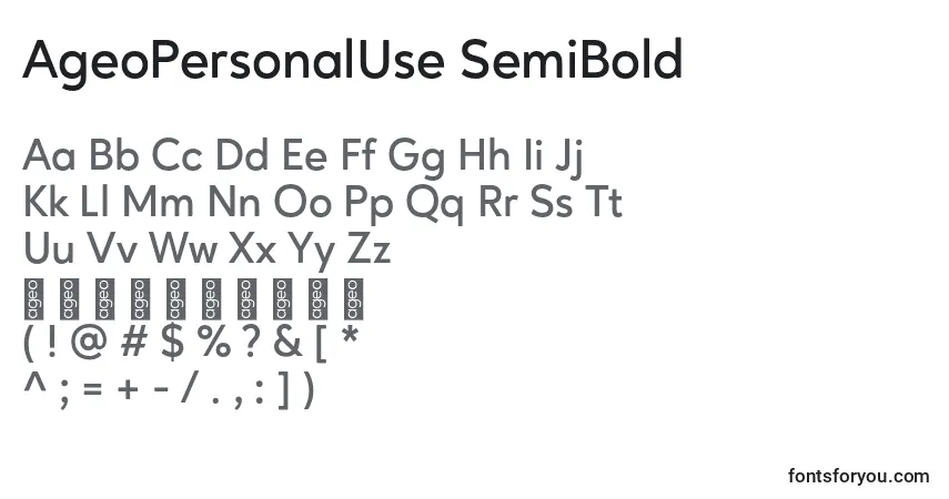 Шрифт AgeoPersonalUse SemiBold – алфавит, цифры, специальные символы