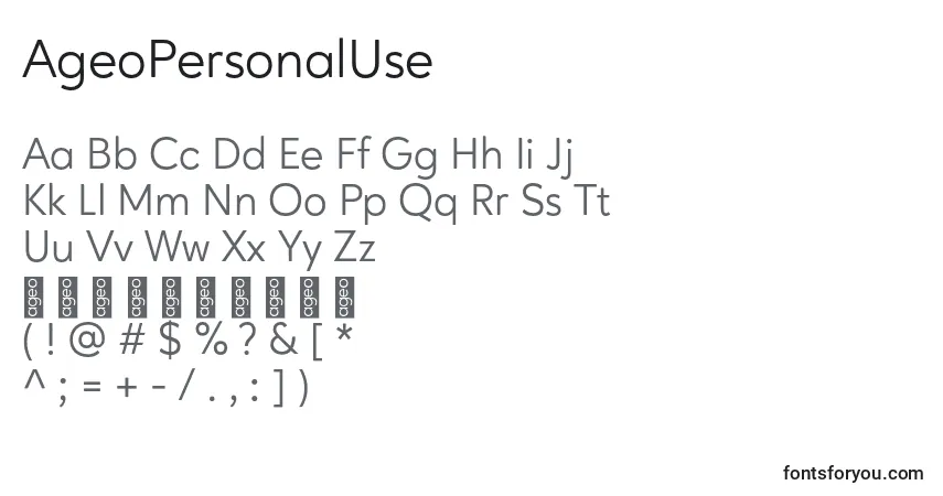 A fonte AgeoPersonalUse – alfabeto, números, caracteres especiais