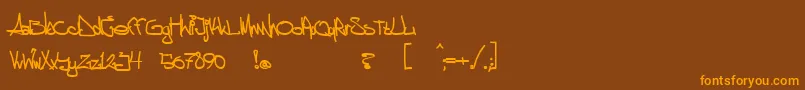 フォントaggstock – オレンジ色の文字が茶色の背景にあります。