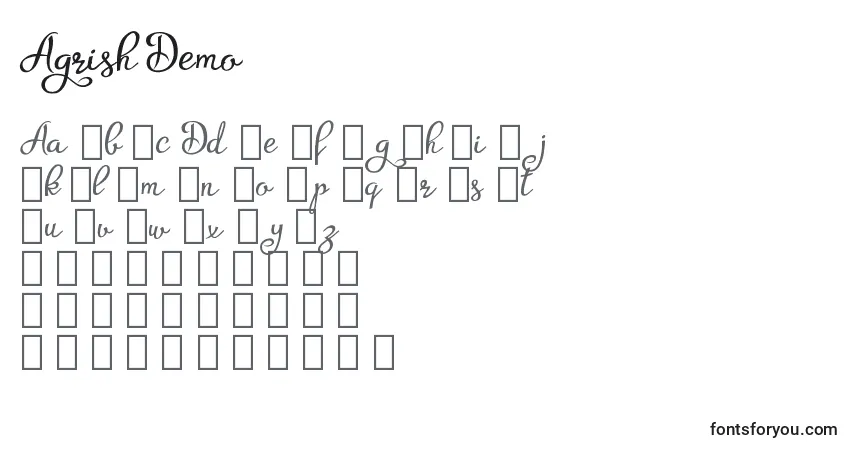 Schriftart Agrish Demo – Alphabet, Zahlen, spezielle Symbole