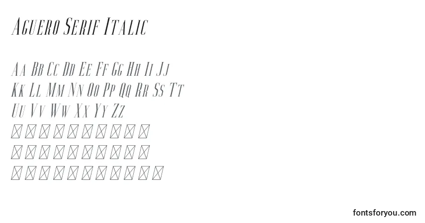 Aguero Serif Italic-fontti – aakkoset, numerot, erikoismerkit