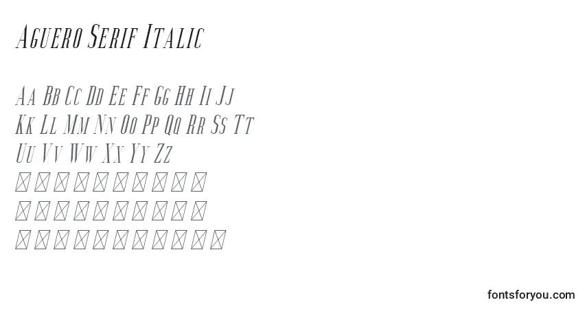 Шрифт Aguero Serif Italic (118884) – алфавит, цифры, специальные символы