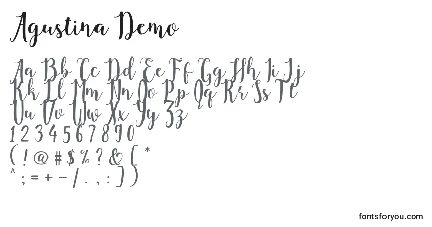 Agustina Demo-fontti – aakkoset, numerot, erikoismerkit